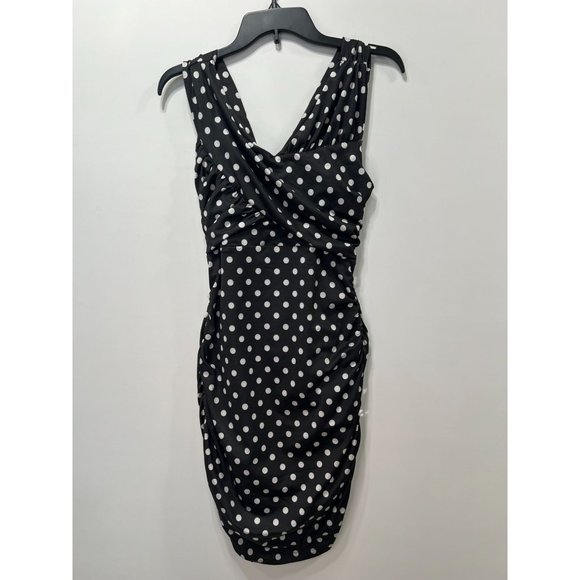 Mujer Moderna - Women's Sleeveless Polka Dot Dress - Black/White - Small - Picture 1 of 13